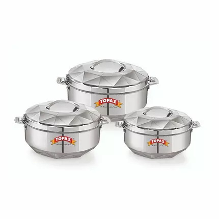 Topaz Hotpot Almas 3pcs Casserole Insulated Food Warmer With Steel Handle 3000/4000/6000