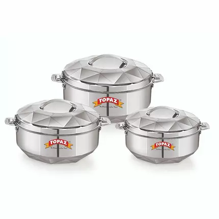 Topaz Hotpot Almas 3pcs Casserole Insulated Food Warmer With Steel Handle 4000/6000/8000
