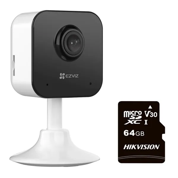 EZVIZ H1C 1080p Home Security WiFi Camera & Hikvision 64GB Micro SD Card