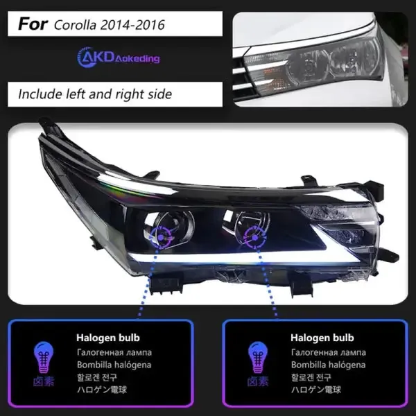 LED Headlight DRL Turn Signal High Beam Angel E Compatible With Toyota Corolla 2014-2016