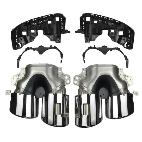 Rear Bumper Turbo Muffler Dual Exhaust Tips Pipe Zst Chrome CC-4361 Compatible With Mercedes Gla W247 H247 2020-2024 Gla45 Gla35