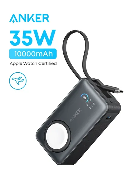 MagGo Power Bank for Apple Watch, Officially Certified 10,000mAh Compact Portable Charger with Built-In USB-C Cable, 35W Max Battery Pack, For iPhone 17/16 Series, iPad, AirPods, and More