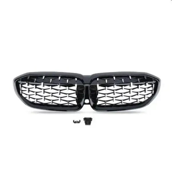Front Bumper Grill Diamond Black And Chrome CC-1553 Compatible With Bmw 3 Series G20 2019-2022