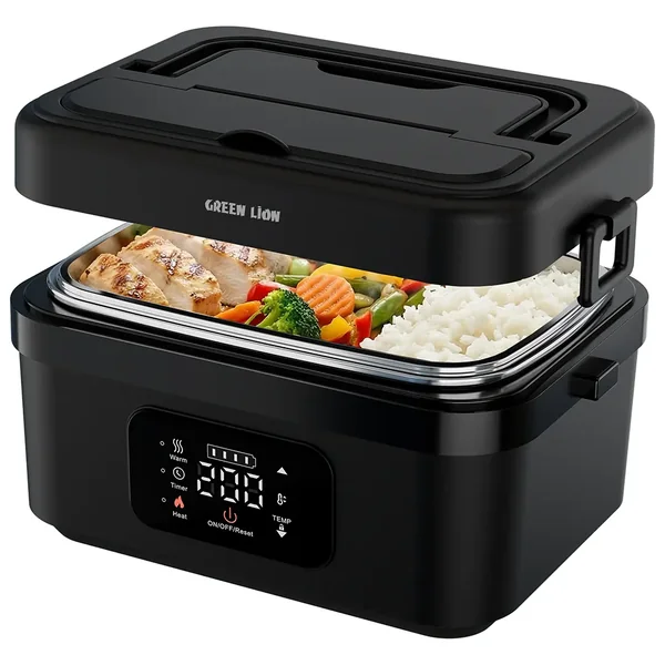 Green Lion Portable Lunch Box with Built-In Battery & Electric Heating - Black