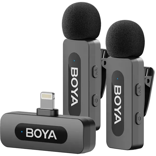 BOYA BY-V2 2.0 Ultracompact 2-Person Wireless Microphone System with Lightning Connector for iOS Devices (2.4 GHz)