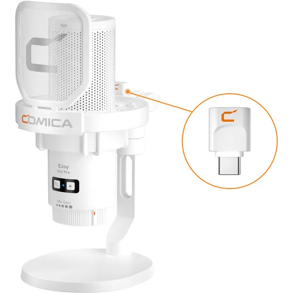 Comica Audio EJoy Uni Pro D RGB Cardioid Condenser Wireless/USB-C Microphone with Desktop Stand (White)