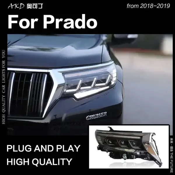 LED Headlight Projector Lens DRL Compatible With Toyota Prado LC150 2018-2022