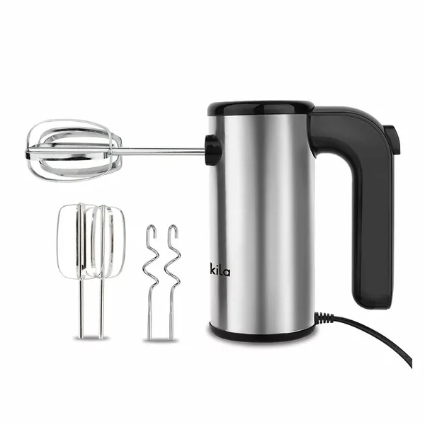 Decakila Hand Mixer 200W 5 Speed Silver Steel Beaters & Hook KEMX009M