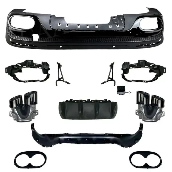 Rear Diffuser Lip Splitter Skirts Flag Spoiler With Exhaust Tips Glossy Black Zst-279 Gb CC-4369 Compatible With Mercedes Glb X247 2020-2021 Glb35 Glb45 Amg