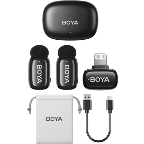 BOYA mini 2-Person Tiny Wireless Microphone System with Lightning Connector for iOS Devices (2.4 GHz, Black)