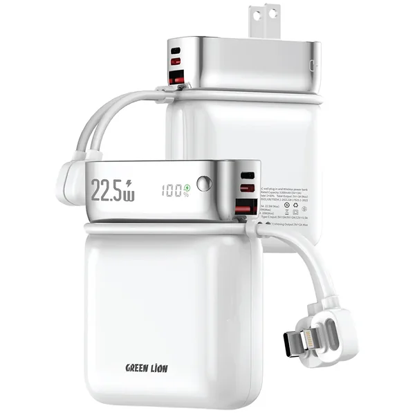 Green Lion Dyno 2-In-1 10000mAh Power Bank & Adapter - White