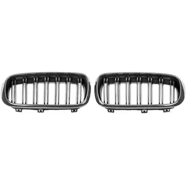 Front Bumper Grill Carbon Fiber Look CC-1624 Compatible With BMW X5 F15 2014-2018 X6 F16 2015-2019