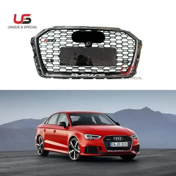 Body Kit Carbon Fiber Honeycomb Mesh Grille Compatible With Audi A3 2017 2018 Facelift Audi RS3 Front Grille