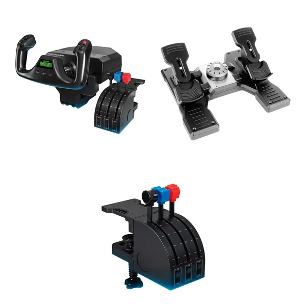 Logitech G Flight Yoke System, Flight Rudder Pedals, and Flight Throttle Quadrant Kit