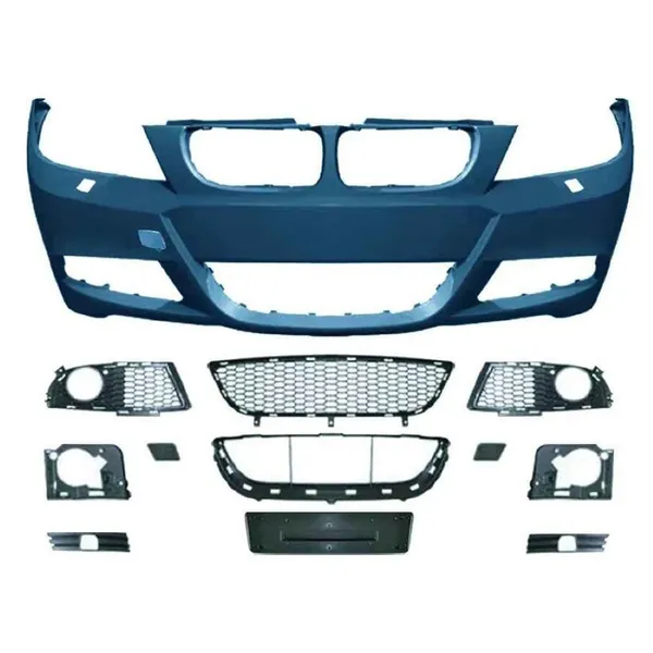 Front Bumper Upgrade Convert To M Sport Mt M Tech Bodykit Bumper With Fog Hole Mesh E90-004 Gc CC-9153 Compatible With Bmw 3 Series E90 Lci 2009-2012