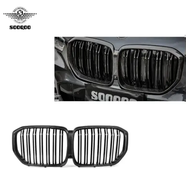 Real Dry Carbon Fiber Double Slat Carbon Black Front Grill Grille Mesh Compatible With BMW X5 G05 M50I 2019-2023
