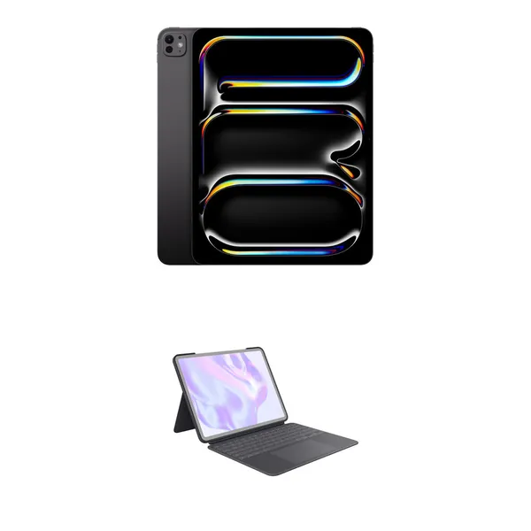 Apple 13" iPad Pro M4 Chip Kit with Logitech Combo Touch Keyboard Case (Standard Glass, 256GB, Wi-Fi + 5G LTE, Space Black)