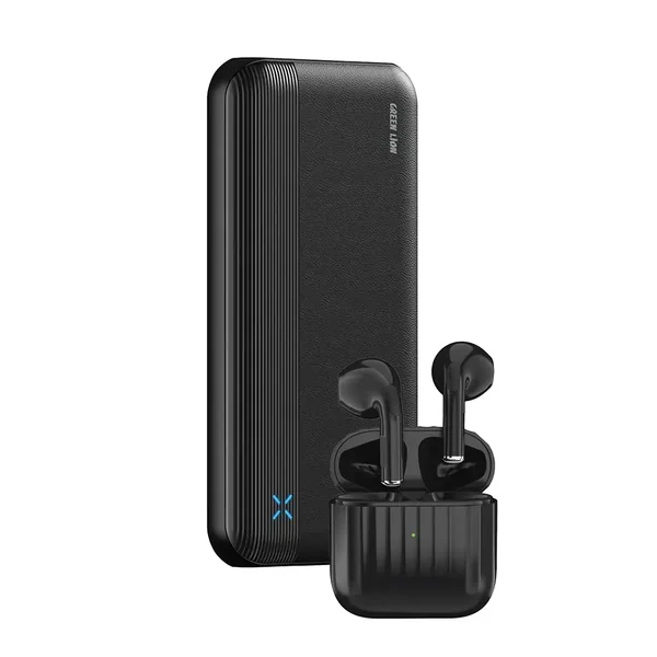 Green Lion Duo Lite Power Bank & Earbuds - Black