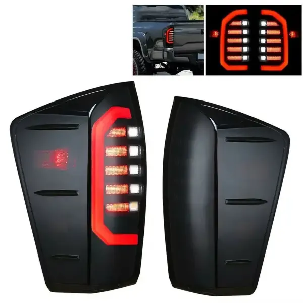 DRL Tail Lights LED Turn Signal Rear Brake Smoked L+R Compatible With 2016-2021 Toyota Tacoma
