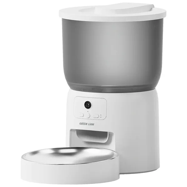 Green Lion Smart Pet Feeder with Stainless Steel Bowl - white