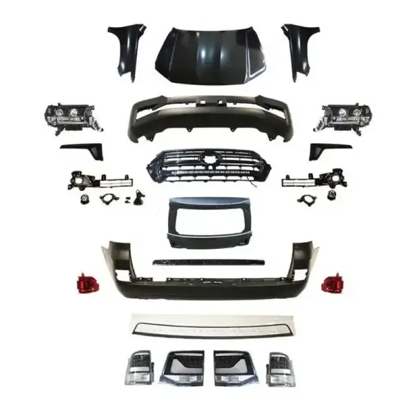 Upgrade Facelift Convert To 2016 Body Kit Side Skirts Splitter Spoiler Front Lip Diffuser Headlight Taillight Hood Black Style CC-5479 Compatible With Toyota Land Cruiser LC200 2008-2015