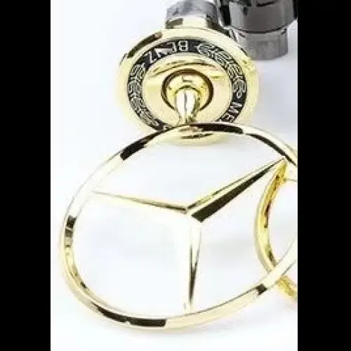 Bonnet Hood Emblem Standing Logo Mb Hood Star Logo Gold Mb Blue CC-5640 Compatible With Mercedes A B C E G Gl Gle Gle Ml R S V Class