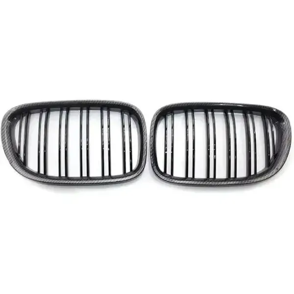 Front Bumper Grill Carbon Fiber Look CC-1592 Compatible With Bmw 7 Series F02 2009-2015