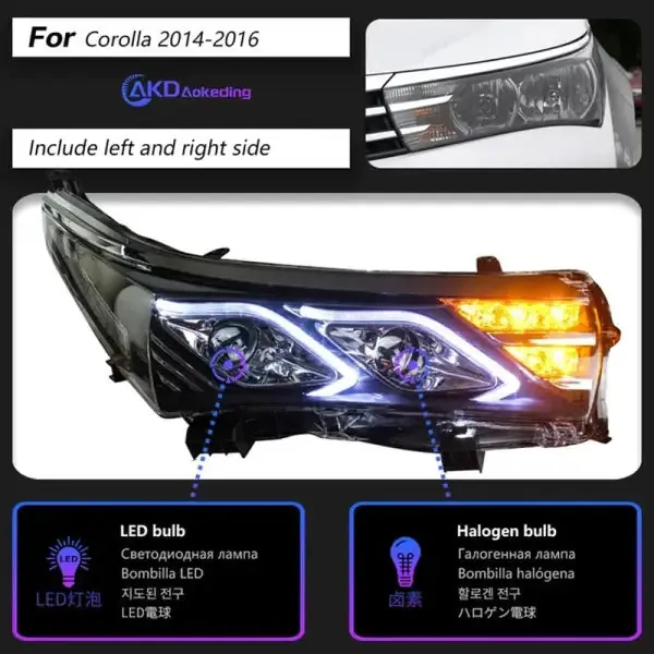 LED Headlight Headlights DRL Turn Signal High Beam Angel Compatible With Toyota Corolla 2014-2016