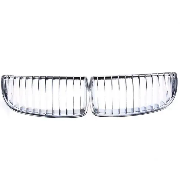 Front Bumper Show M3 M Sports Grill Silver Chrome CC-3074 Compatible With BMW 3 Series E90 2005-2007 Pre LCI