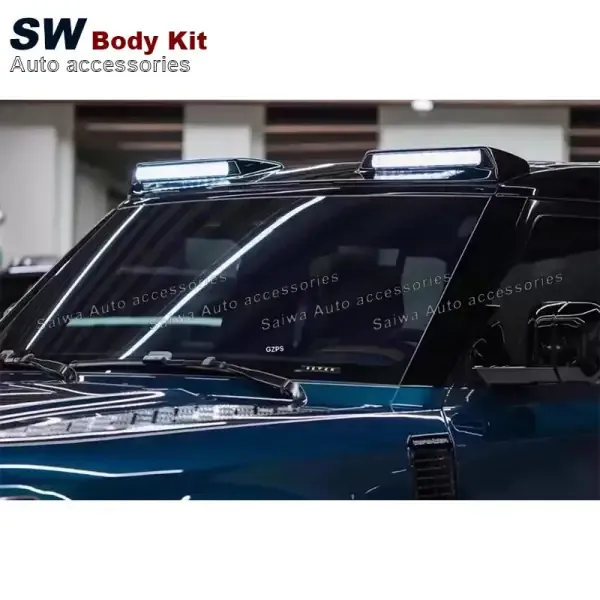 Carbon Fiber Look Front Roof Spoiler with Dome Light Bar DRL LED Daytime Running Lamp Light Compatible With Land Rover Defender 90 110 2020-2024