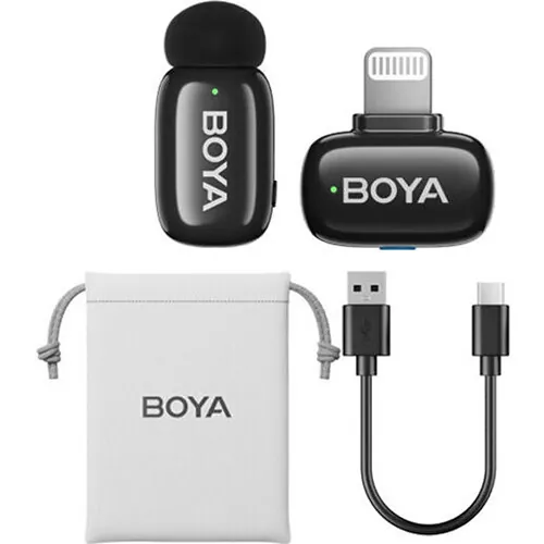 BOYA mini Tiny Wireless Microphone System with Lightning Connector for iOS Devices (2.4 GHz, Black)