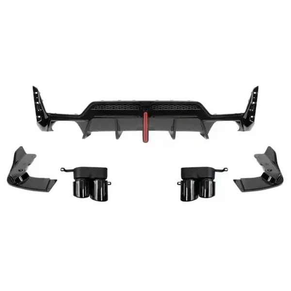 M Sport Rear After Bumper Lip Splitter Skirts With Led Light Diffuser With Exhaust Pipe Tip Glossy Black CC-9791 Compatible With Bmw 3 Series G20 G28 Lci 2023+