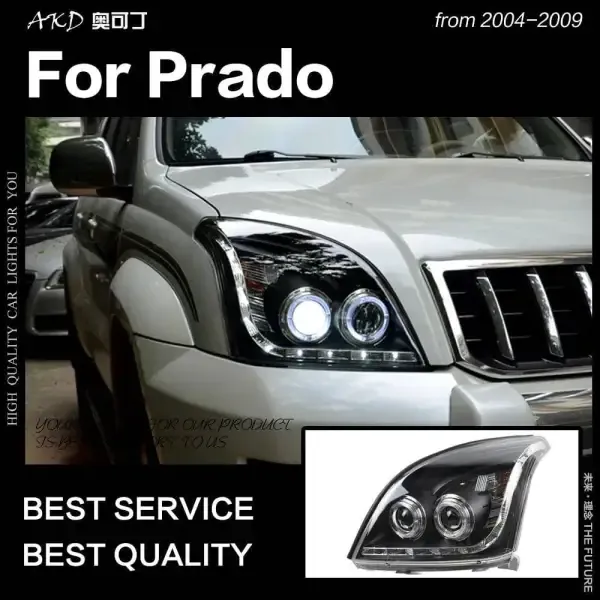LED Headlight DRL Hid Head lamp light Angel Eye Bi Xenon Beam Compatible With Toyota Prado 2004-2009