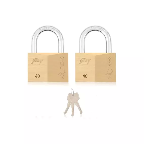 Godrej Sherlock 40mm Solid Brass Padlock, Rust Resistant & Hacksaw Resistant with Self Lock Mechanism for Luggage, Cycles Lockers & Doors 2pcs 2591