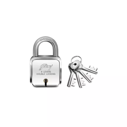 Godrej Square Padlock 6Lever 50mm with Double Locking System, Sturdy Body Strong Steel with Rivetless Body Give The Lock Extra Strength and Toughness 8151