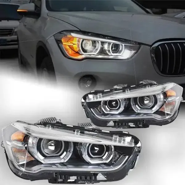 All LED Headlight Lens DRL Angel Eye Compatible With BMW X1 2016-2020 F48 F49