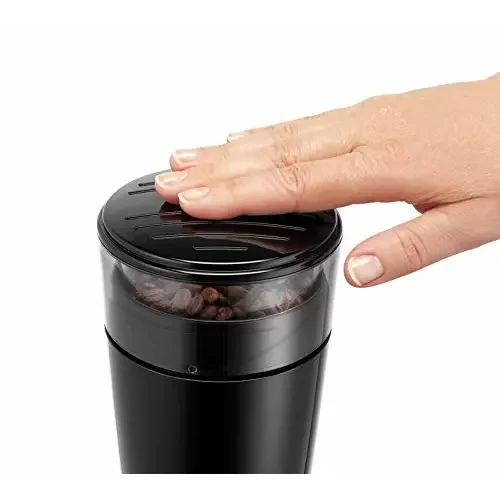 De'Longhi Electric Coffee Grinder 170W Stainless Steel Blade, 90g Coffee Bean Capacity, Cup Warmer Passive Auto Shut-Off Milk System KG200.B