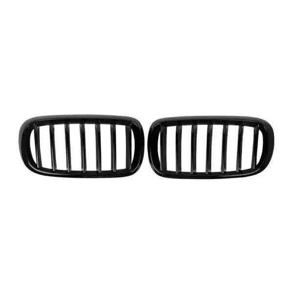 Front Bumper Show Grill Glossy Black Single Without Camera Hole CC-3119 Compatible With BMW X5 F15 X6 F16 2015-2019