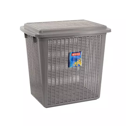 Lionstar Basket Stock Large LB-6 Rectangular Lidded Washing Laundry Basket, Tall Plastic Hamper For Clothes