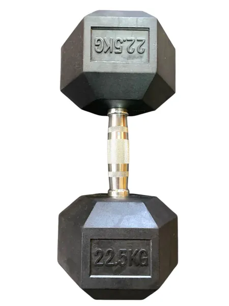 Rubber Hexagon Dumbbells - 22.5kg (SINGLES)