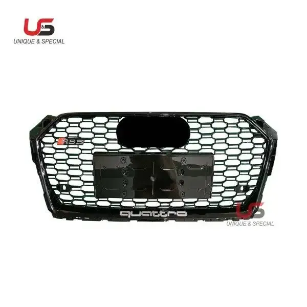Front Bumper Grille Modified to RS5 Grille Honeycomb Mesh ABS Material Compatible With 2017-2019 Audi A5
