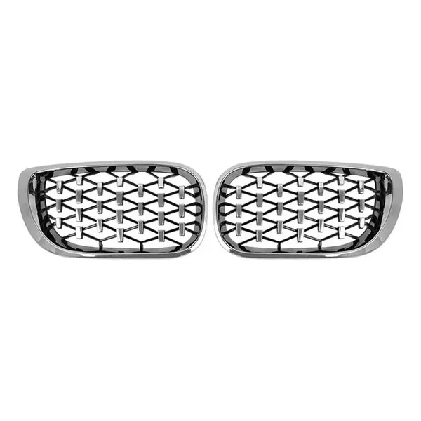 Upgrade Front Bumper Show Grill Diamond Chrome 2 Door CC-9146 Compatible With Bmw 3 Series E46 Lci 2001-2004