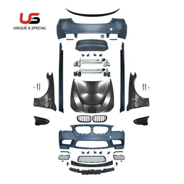 M5 Style PP Bumper Body Kits Side Skirts Exhaust Pipe and Hood Fender Compatible With 2010-2017 BMW 5 Series F10 M5