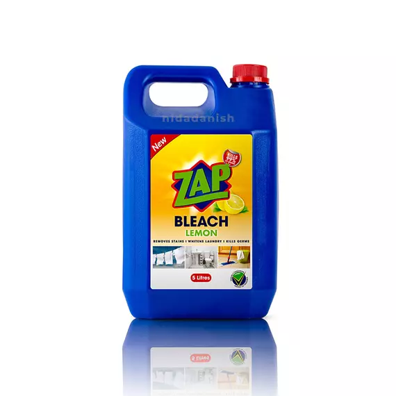 Zap Bleach for Laundry, Bathroom Fixtures, Kitchen & Floor Tiles Lemon 5L (Pack of 4Pcs)