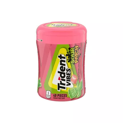 Trident Vibes Spearmint Rush, Sour Patch Kids Blueraspberry, Sour Patch Kids Redberry and Sour Patch Kids Watermelon Sugar Free Gum 40pcs
