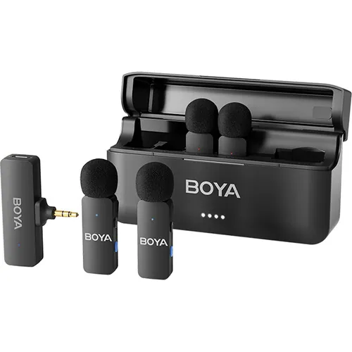 BOYA BY-V4 Ultracompact 4-Person Wireless Microphone System with 3.5mm TRS Connector for Cameras & Smartphones (2.4 GHz)