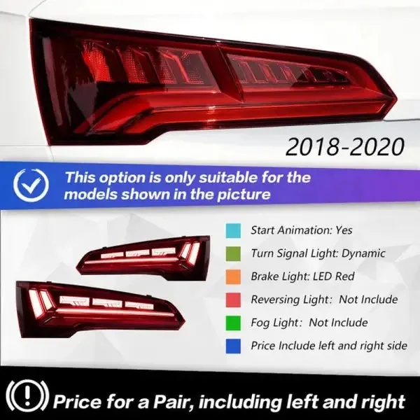 LED Tail Light DRL Running Signal Brake Reversing Parking Lighthouse Facelift Compatible With Audi Q5 2018-2020