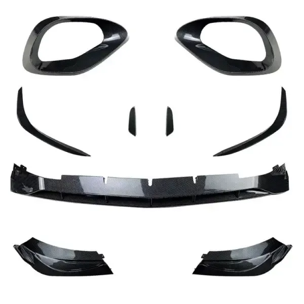 Front Bumper Lip Splitter Skirts Flag Spoiler Aero Bodykit Zst-318 Zst-319 Gb Glossy Black CC-4281 Compatible With Mercedes C Class W206 2022+