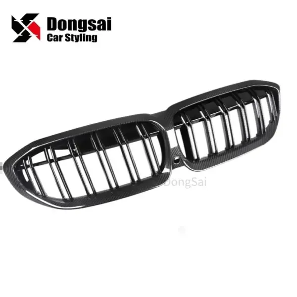Dry Carbon Fiber Black Double Slats Front Bumper Kidney Grille Mesh Grill Compatible With BMW 3 Series G20 G28 LCI 2023+