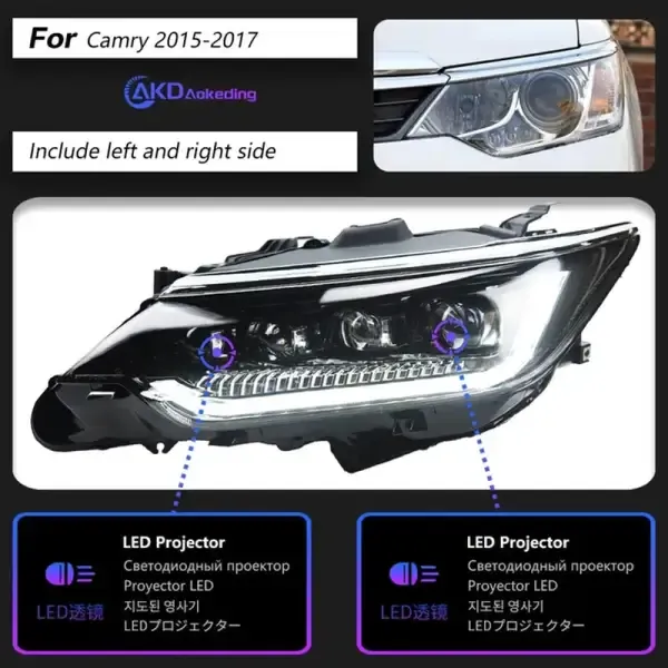 LED Headlight Headlights DRL Turn Signal High Beam Angel Eye Compatible With Toyota Camry 2015-2017
